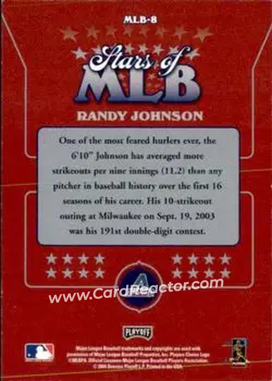 2004 Playoff Prestige - Stars of MLB #MLB-8 - Randy Johnson - Arizona Diamondbacks - Back