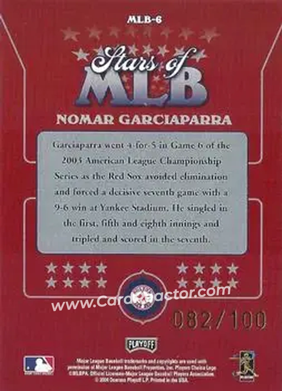 2004 Playoff Prestige - Stars of MLB Foil #MLB-6 - Nomar Garciaparra - Boston Red Sox - Back
