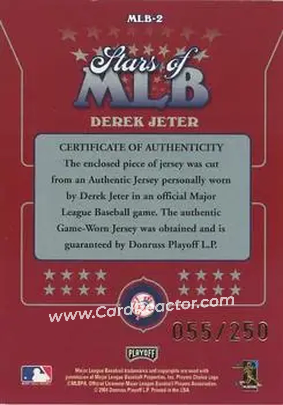 2004 Playoff Prestige - Stars of MLB Jersey #MLB-2 - Derek Jeter - New York Yankees - Back