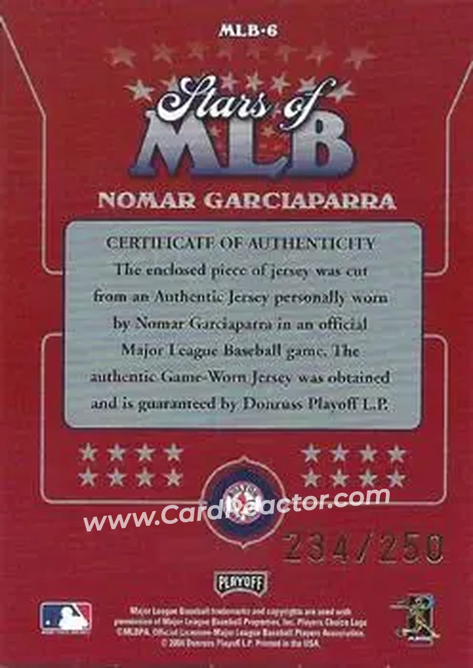 2004 Playoff Prestige - Stars of MLB Jersey #MLB-6 - Nomar Garciaparra - Boston Red Sox - Back
