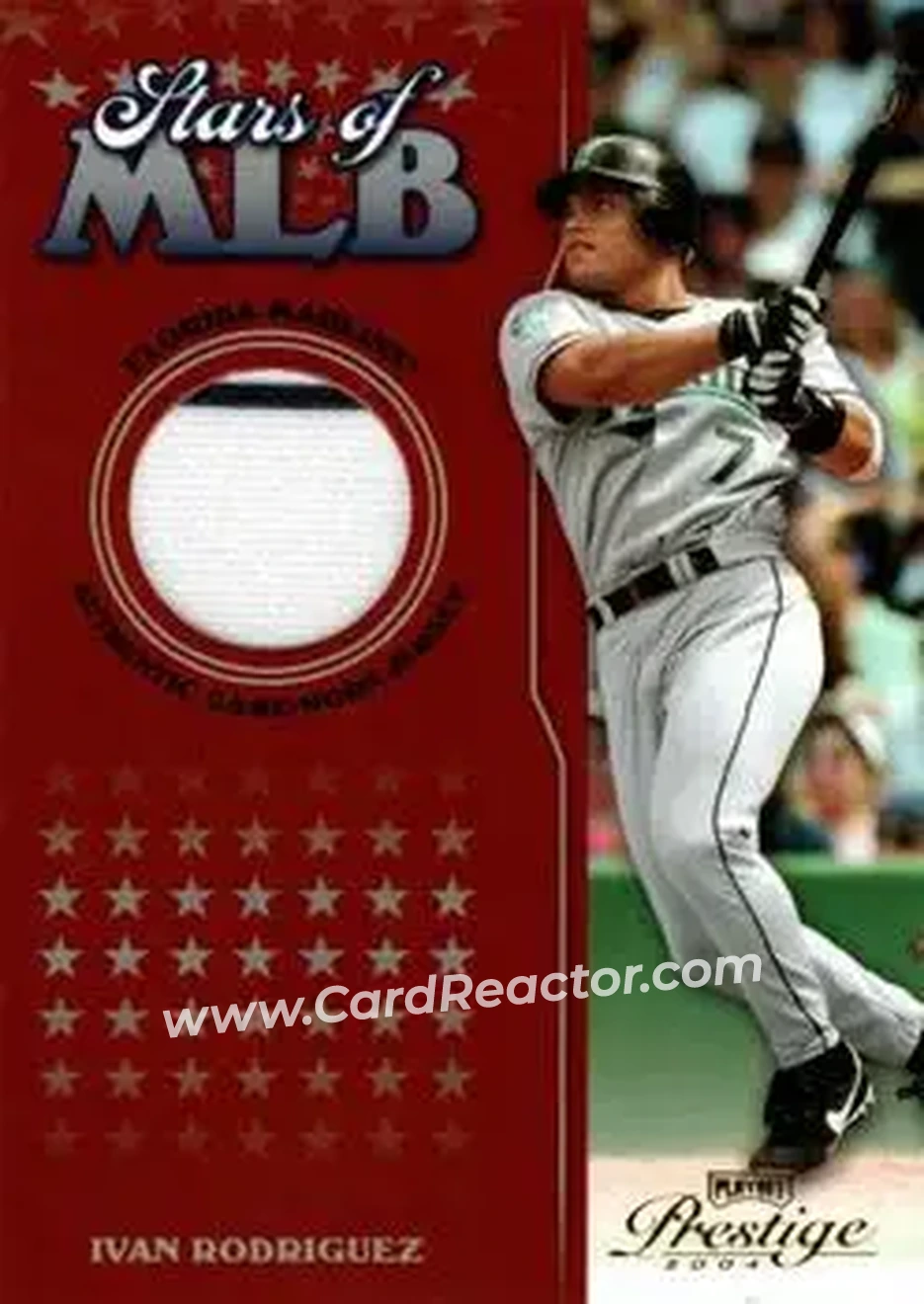 2004 Playoff Prestige - Stars of MLB Jersey #MLB-7 - Ivan Rodriguez - Florida Marlins - Front 2004 Playoff Prestige - Stars of MLB Jersey #MLB-7 - Ivan Rodriguez - Florida Marlins - Front