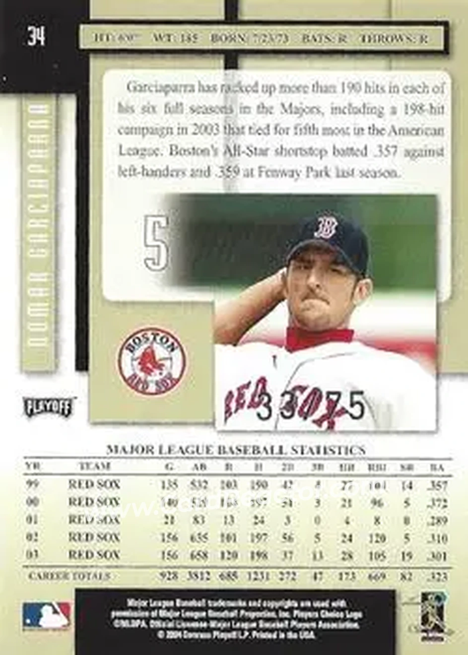 2004 Playoff Prestige - Xtra Bases Black #34 - Nomar Garciaparra - Boston Red Sox - Back