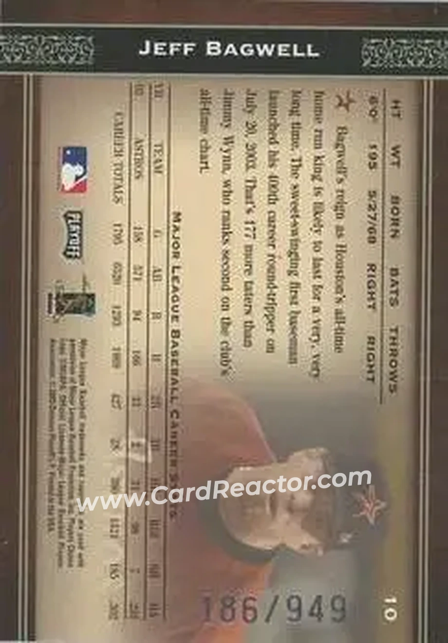 2004 Playoff Prime Cuts #10 - Jeff Bagwell - Houston Astros - Back