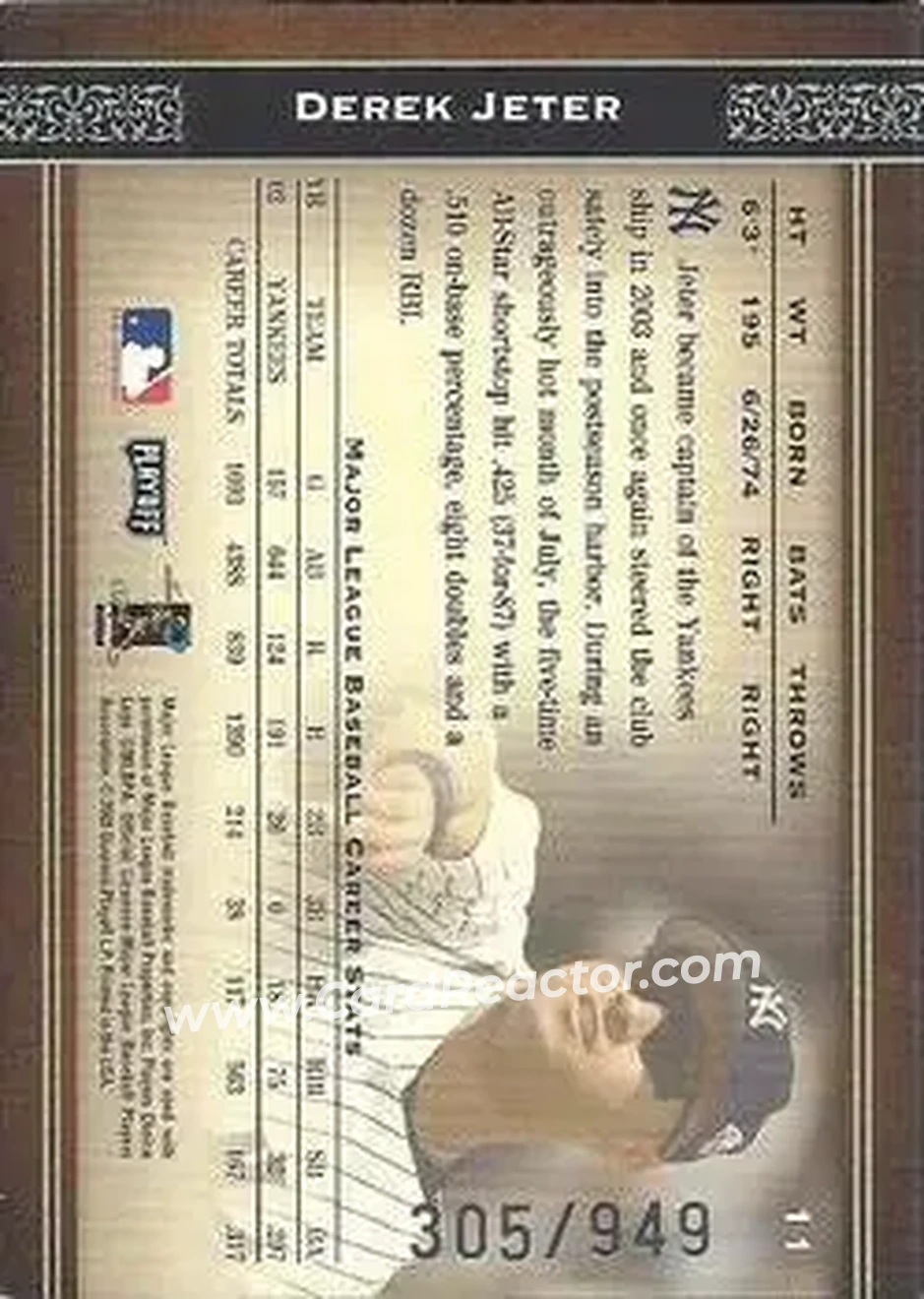 2004 Playoff Prime Cuts #11 - Derek Jeter - New York Yankees - Back