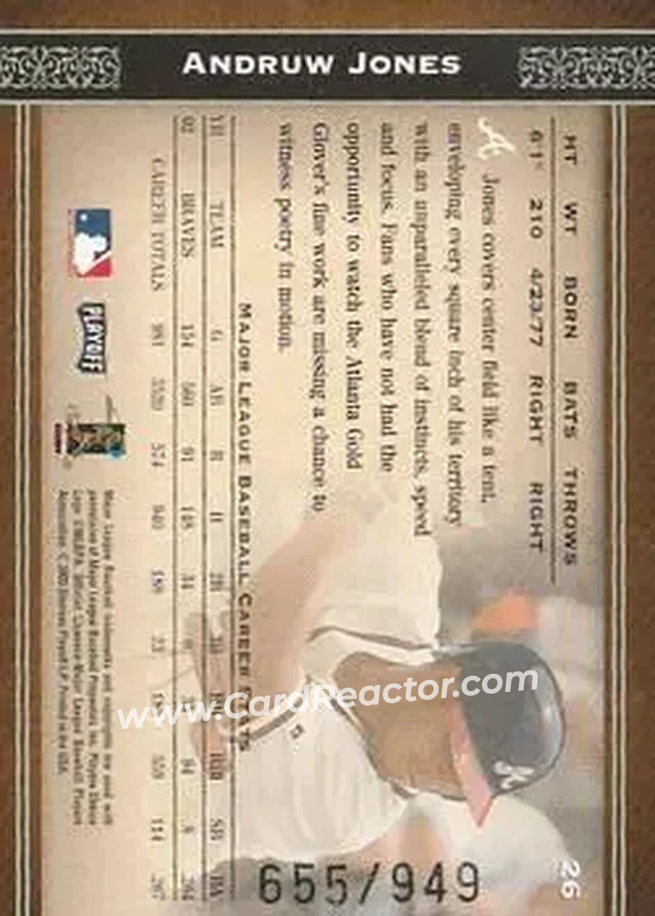 2004 Playoff Prime Cuts #26 - Andruw Jones - Atlanta Braves - Back