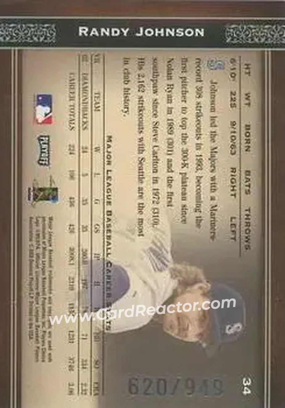 2004 Playoff Prime Cuts #34 - Randy Johnson - Seattle Mariners - Back