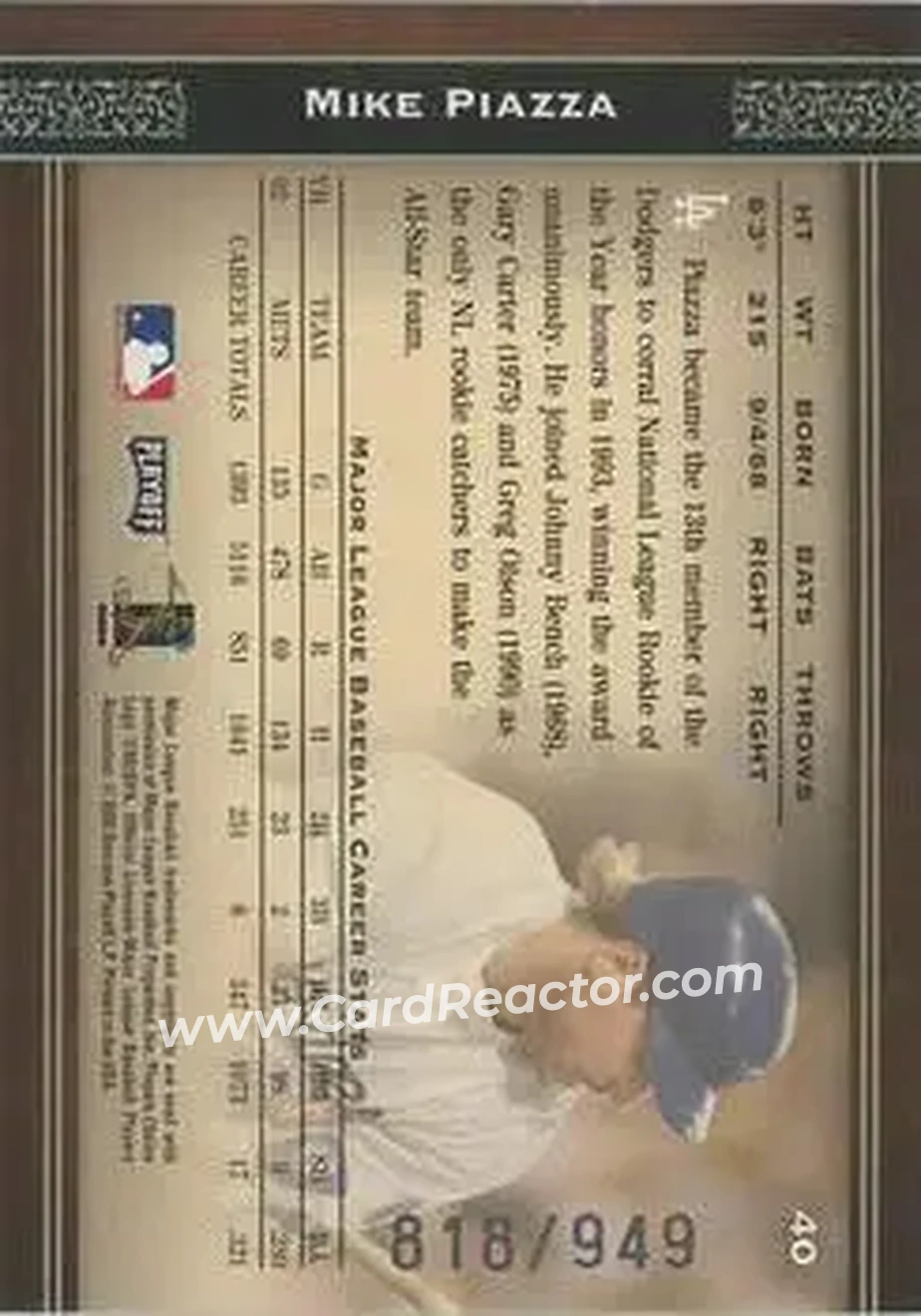 2004 Playoff Prime Cuts #40 - Mike Piazza - Los Angeles Dodgers - Back