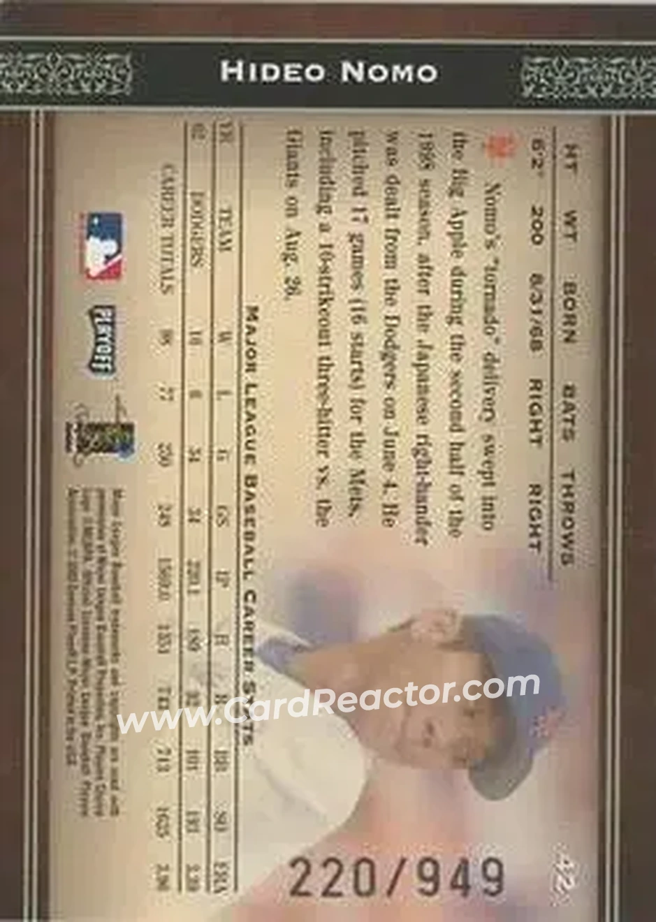 2004 Playoff Prime Cuts #42 - Hideo Nomo - New York Mets - Back