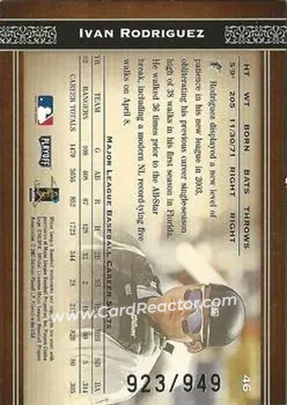 2004 Playoff Prime Cuts #46 - Ivan Rodriguez - Florida Marlins - Back