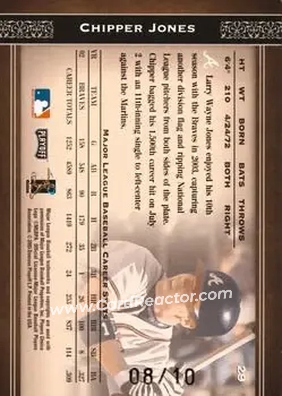 2004 Playoff Prime Cuts - Century Gold #29 - Chipper Jones - Atlanta Braves - Back