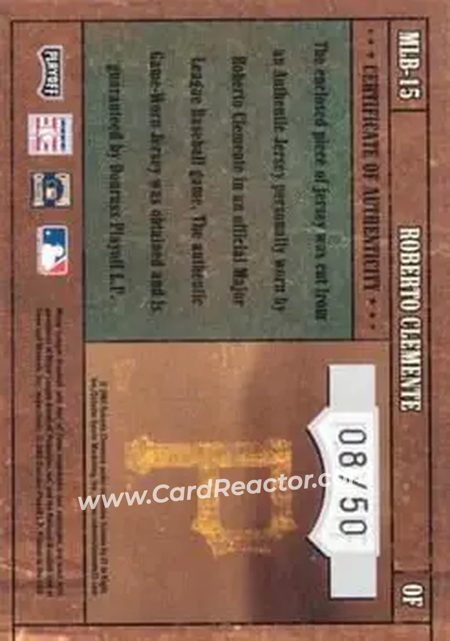 2004 Playoff Prime Cuts - MLB Icons Material #MLB-15 - Bob Clemente - Pittsburgh Pirates - Back