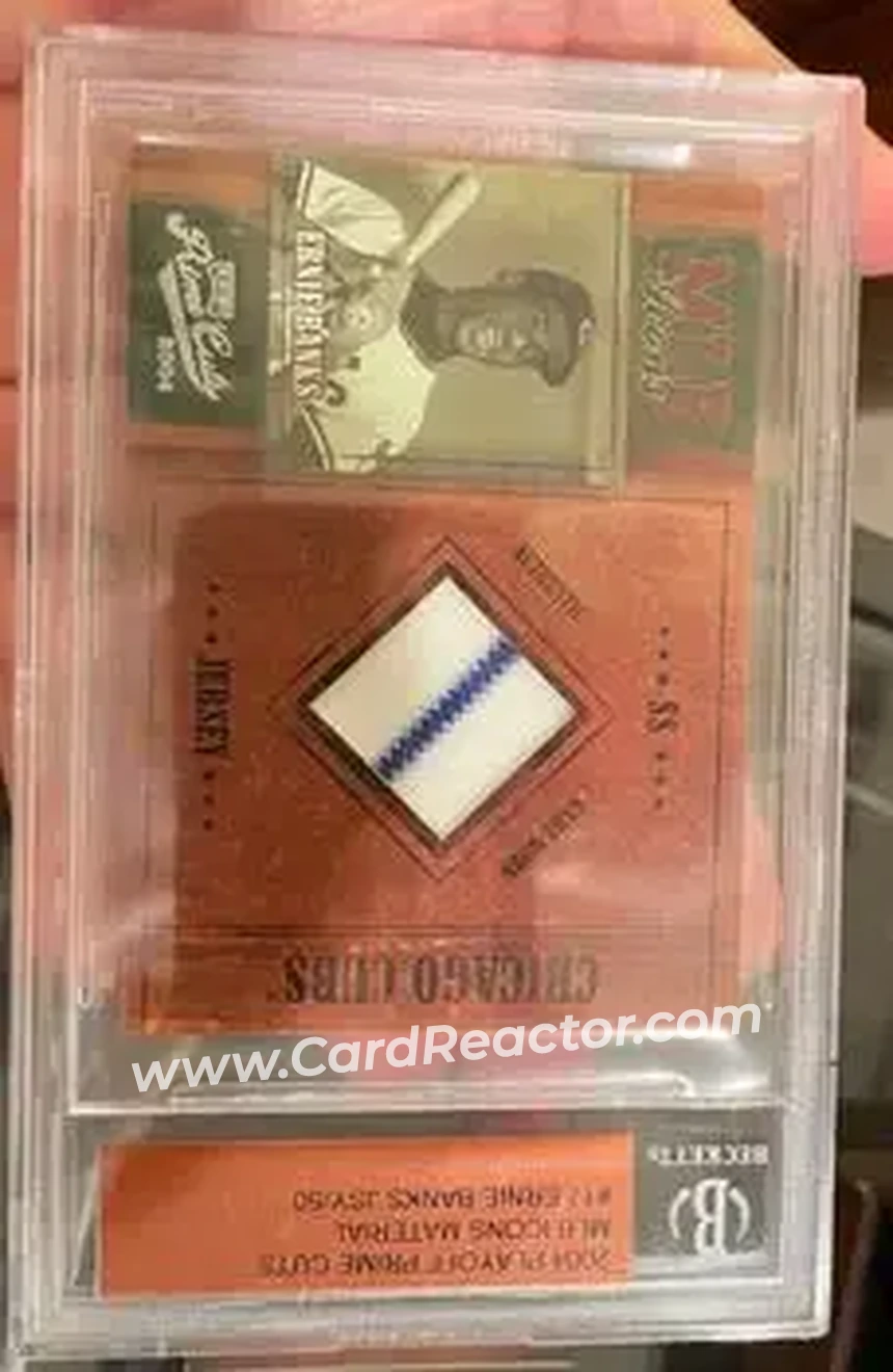 2004 Playoff Prime Cuts - MLB Icons Material #MLB-17 - Ernie Banks - Chicago Cubs - Front 2004 Playoff Prime Cuts - MLB Icons Material #MLB-17 - Ernie Banks - Chicago Cubs - Front