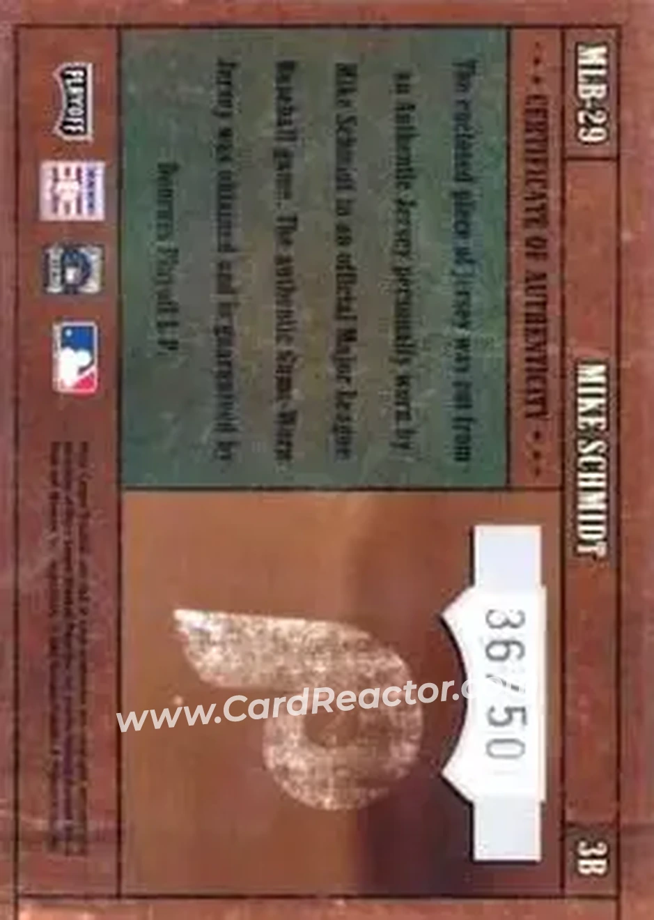 2004 Playoff Prime Cuts - MLB Icons Material #MLB-29 - Mike Schmidt - Philadelphia Phillies - Back