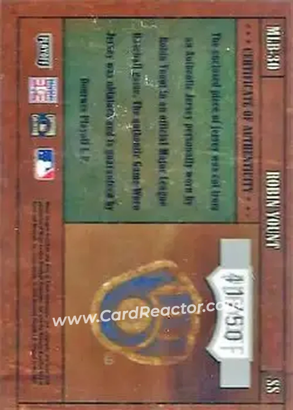 2004 Playoff Prime Cuts - MLB Icons Material #MLB-30 - Robin Yount - Milwaukee Brewers - Back