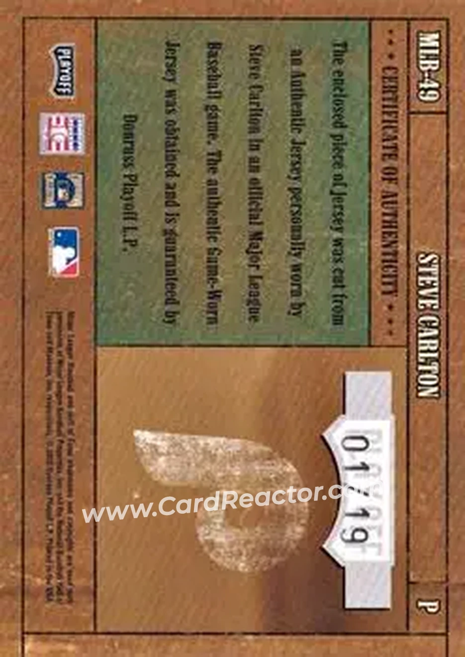 2004 Playoff Prime Cuts - MLB Icons Material #MLB-49 - Steve Carlton - Philadelphia Phillies - Back