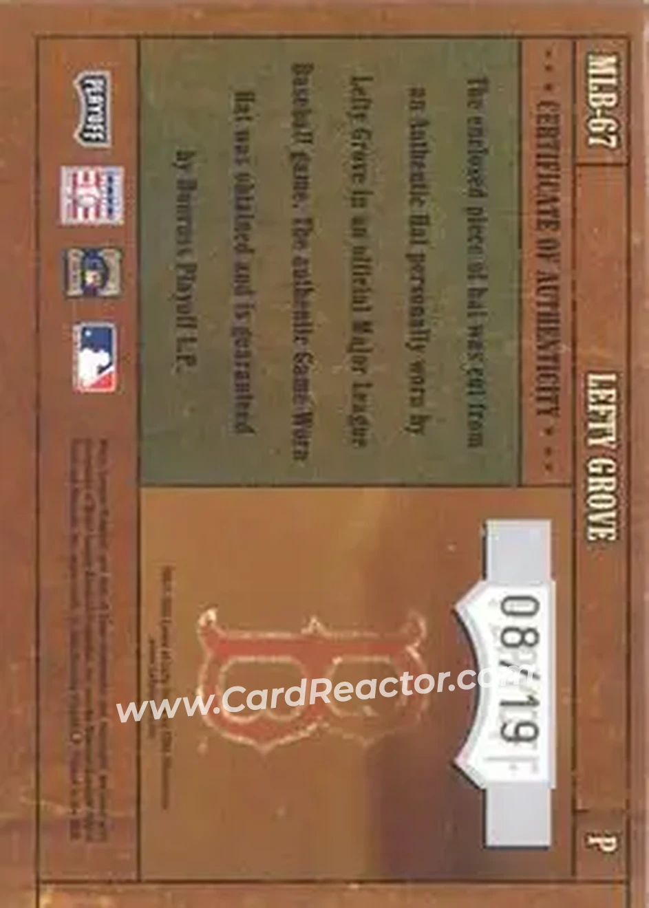 2004 Playoff Prime Cuts - MLB Icons Material #MLB-67 - Lefty Grove - Boston Red Sox - Back
