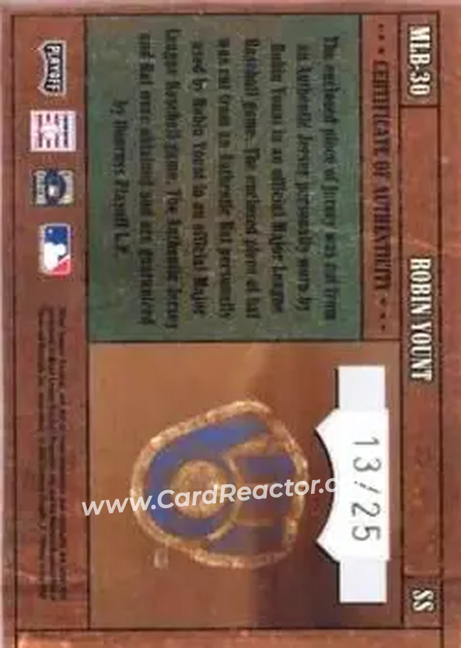 2004 Playoff Prime Cuts - MLB Icons Material Combos Prime #MLB-30 - Robin Yount - Milwaukee Brewers - Back