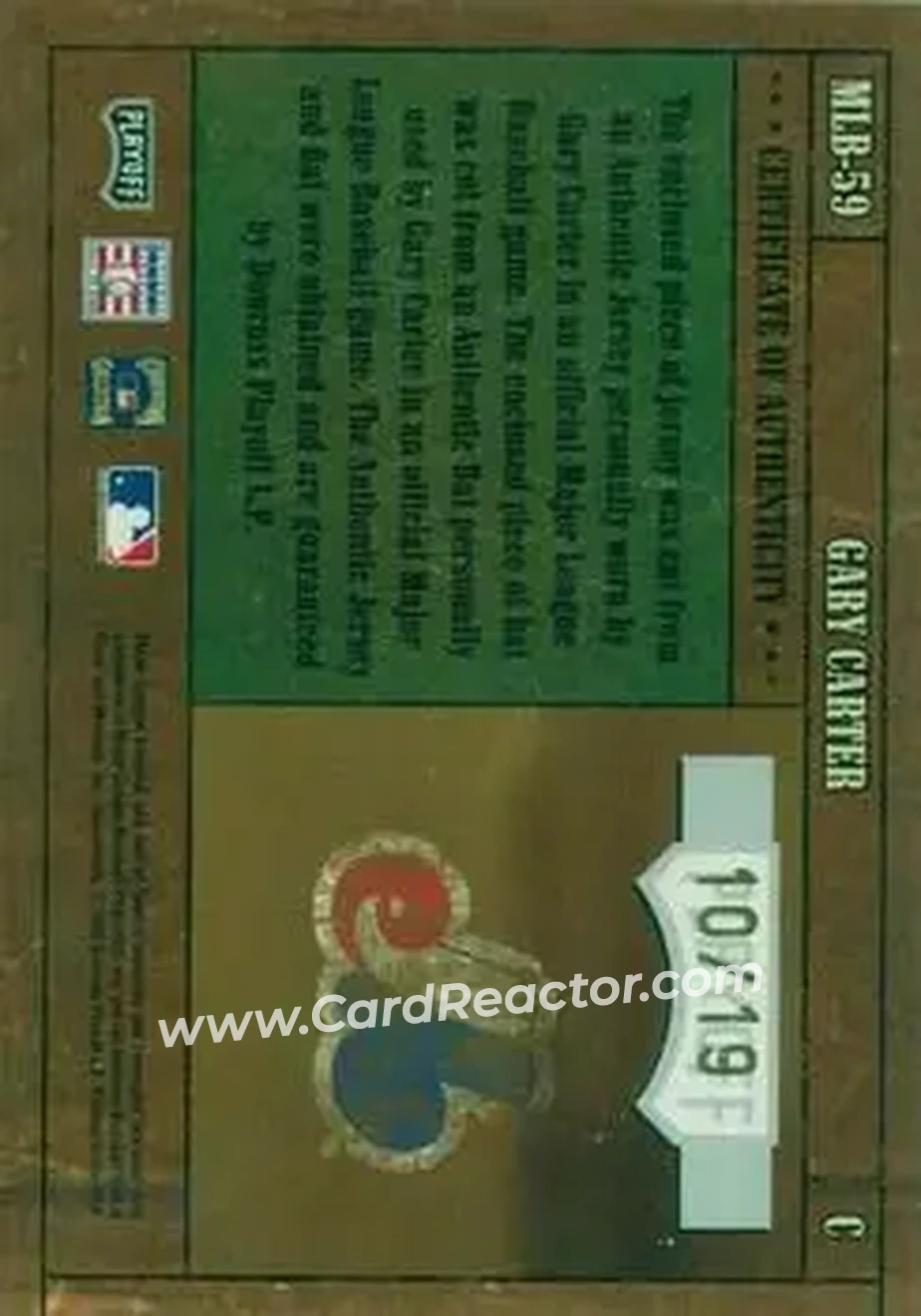 2004 Playoff Prime Cuts - MLB Icons Material Combos Prime #MLB-59 - Gary Carter - Montreal Expos - Back 2004 Playoff Prime Cuts - MLB Icons Material Combos Prime #MLB-59 - Gary Carter - Montreal Expos - Back