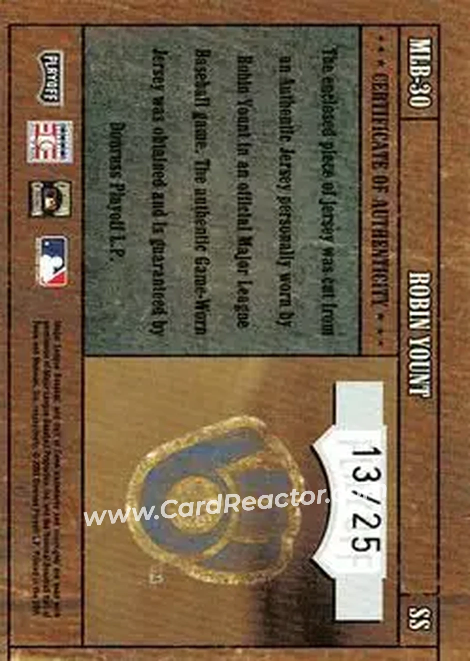 2004 Playoff Prime Cuts - MLB Icons Material Prime #MLB-30 - Robin Yount - Milwaukee Brewers - Back