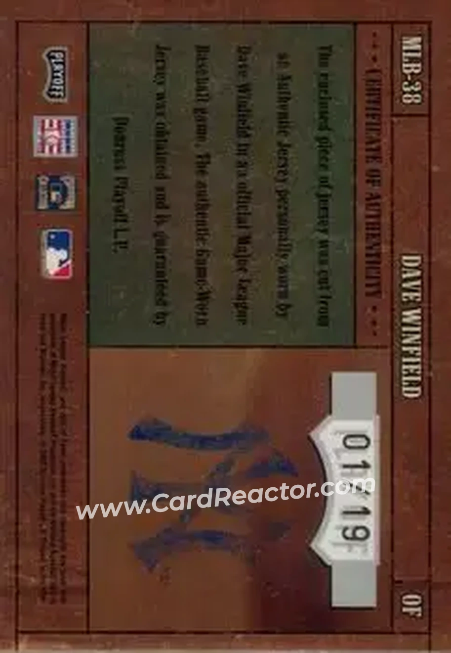 2004 Playoff Prime Cuts - MLB Icons Material Prime #MLB-38 - Dave Winfield - New York Yankees - Back