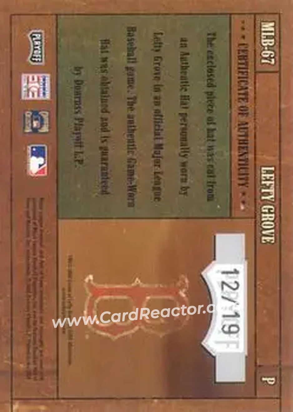 2004 Playoff Prime Cuts - MLB Icons Material Prime #MLB-67 - Lefty Grove - Boston Red Sox - Back