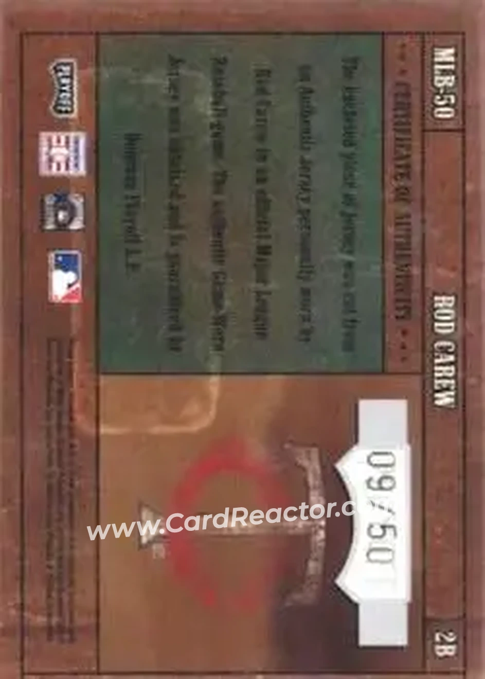 2004 Playoff Prime Cuts - MLB Icons Material Signature Prime #MLB-50 - Rod Carew - Minnesota Twins - Back