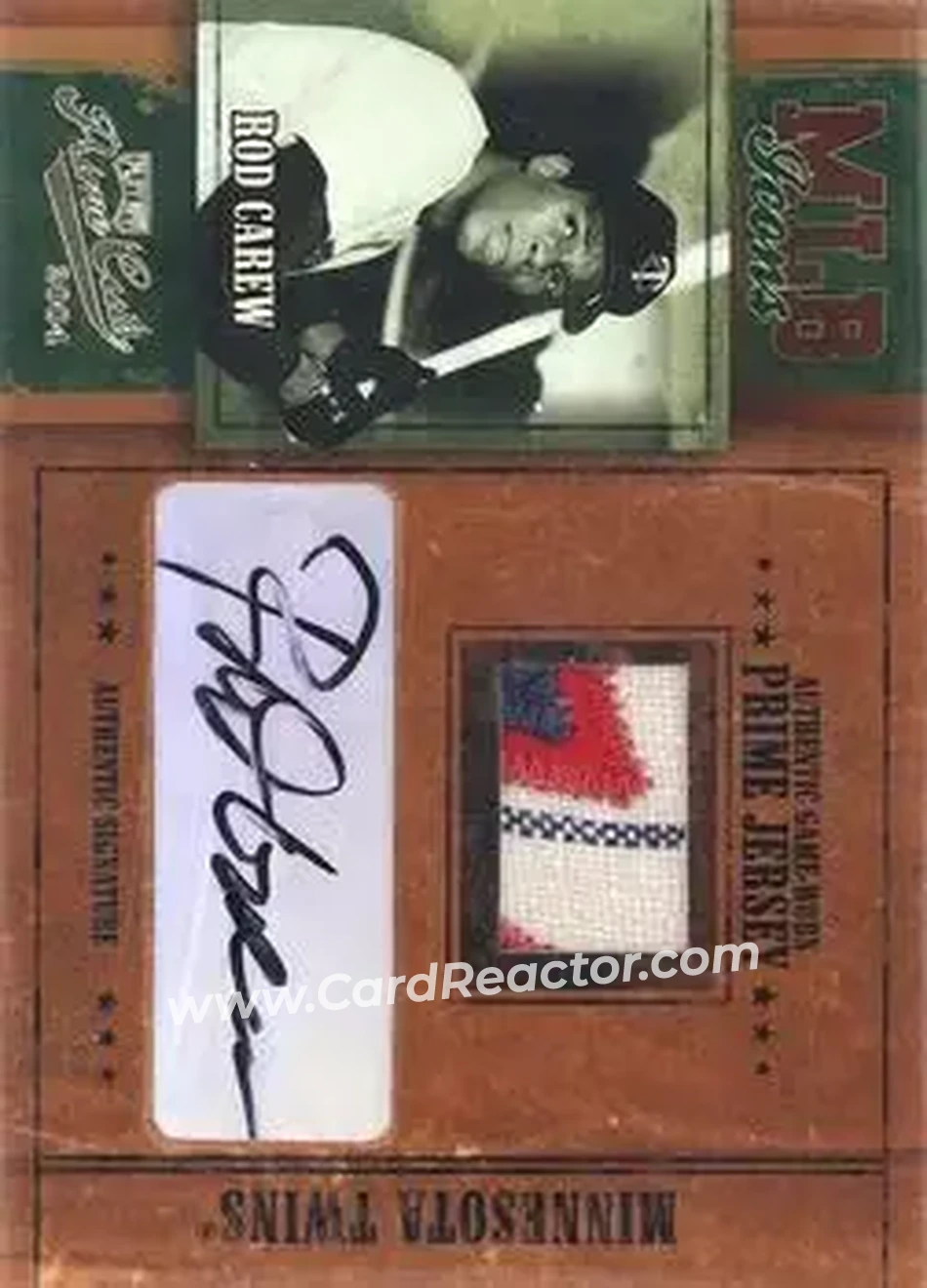 2004 Playoff Prime Cuts - MLB Icons Material Signature Prime #MLB-50 - Rod Carew - Minnesota Twins - Front