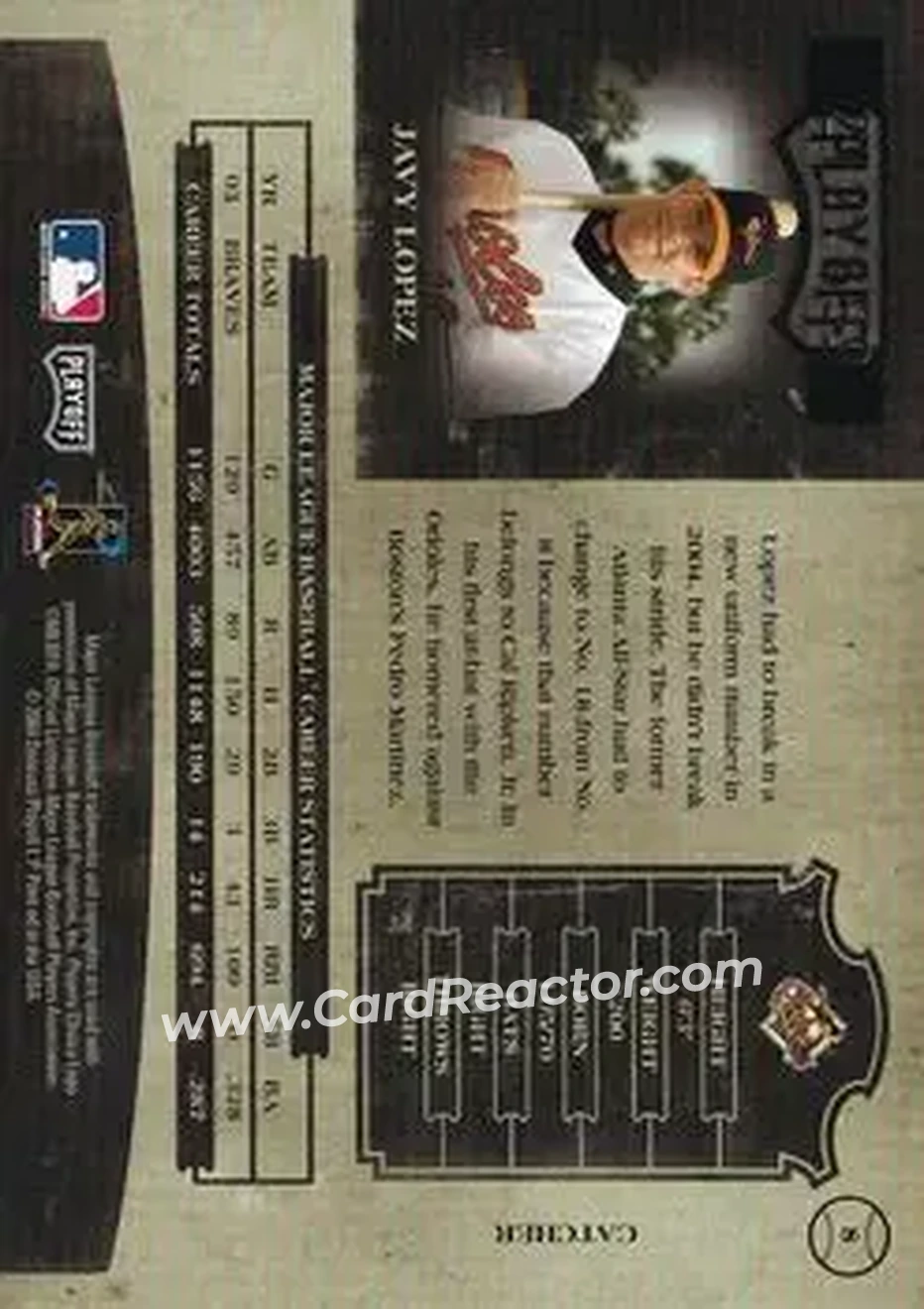 2004 Playoff Prime Cuts II #8 - Javier Lopez - Baltimore Orioles - Back 2004 Playoff Prime Cuts II #8 - Javier Lopez - Baltimore Orioles - Back