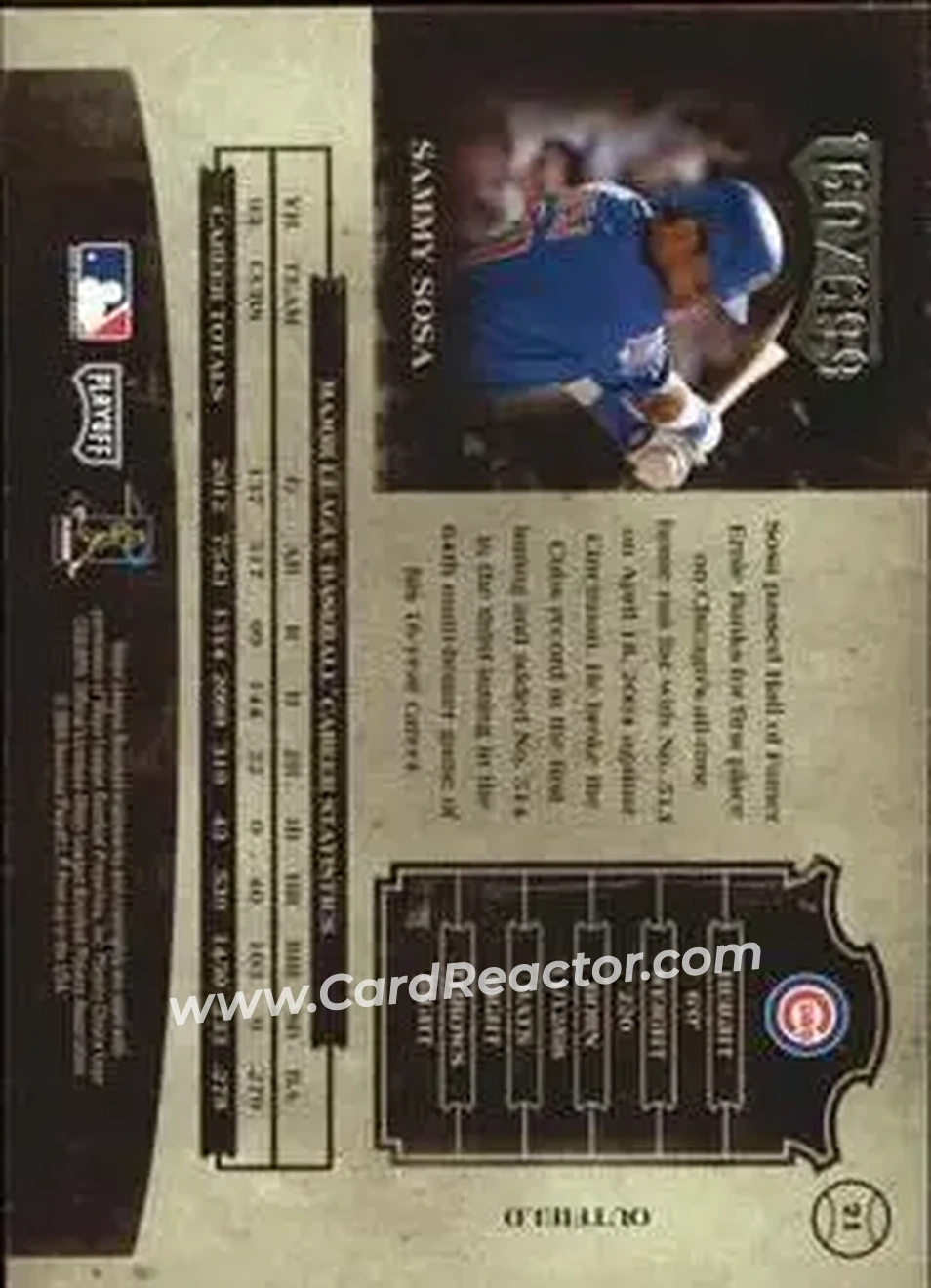 2004 Playoff Prime Cuts II #21 - Sammy Sosa - Chicago Cubs - Back