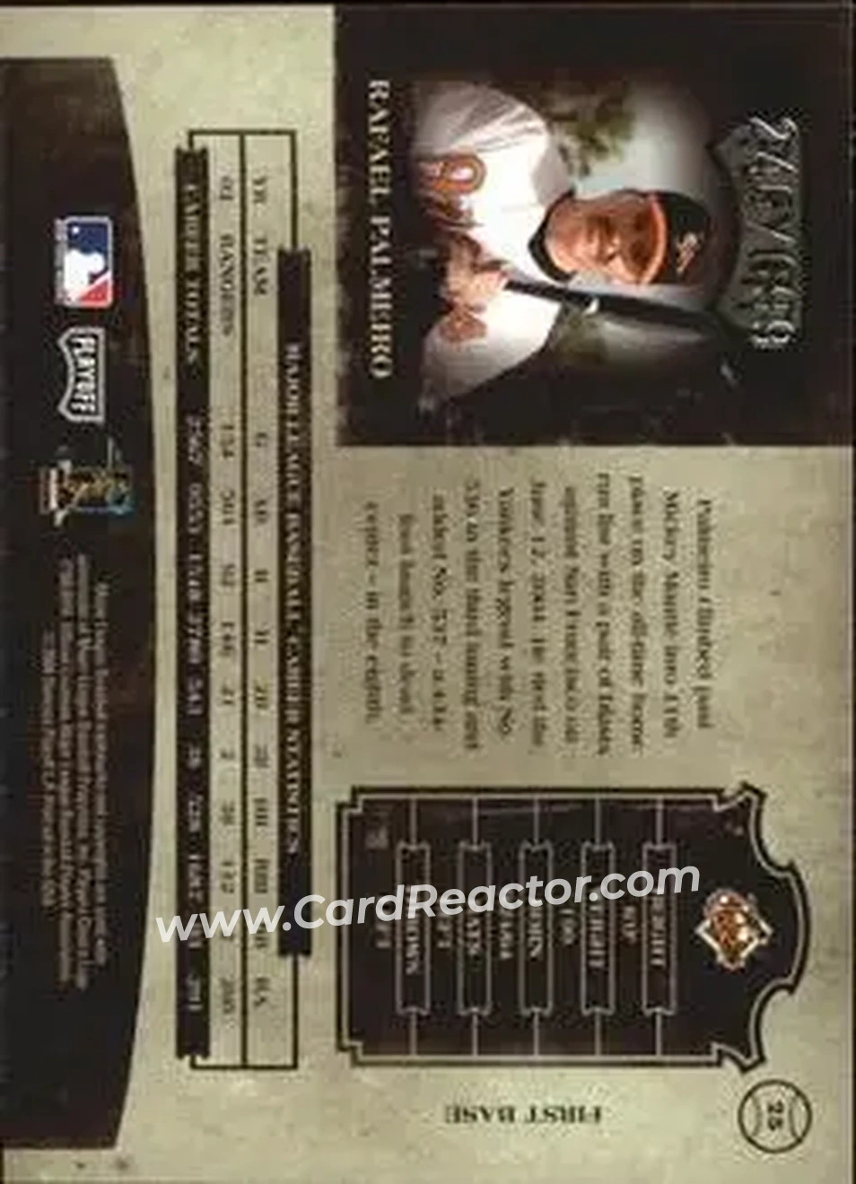 2004 Playoff Prime Cuts II #25 - Rafael Palmeiro - Baltimore Orioles - Back