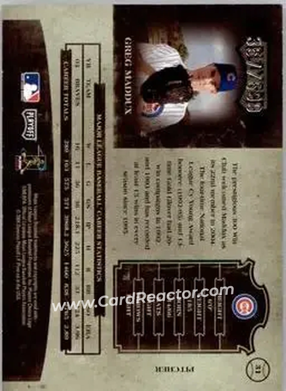 2004 Playoff Prime Cuts II #31 - Greg Maddux - Chicago Cubs - Back 2004 Playoff Prime Cuts II #31 - Greg Maddux - Chicago Cubs - Back