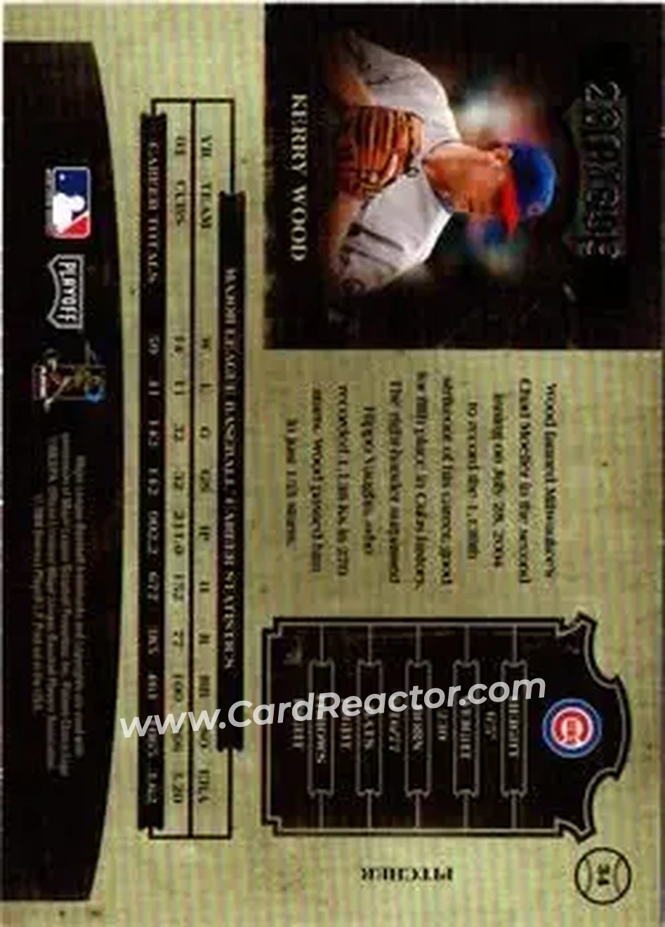2004 Playoff Prime Cuts II #34 - Kerry Wood - Chicago Cubs - Back