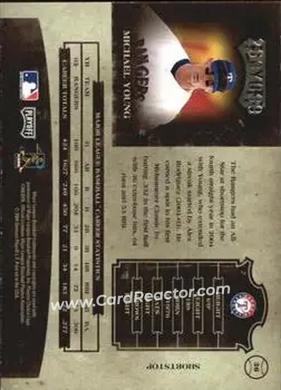 2004 Playoff Prime Cuts II #36 - Michael Young - Texas Rangers - Back 2004 Playoff Prime Cuts II #36 - Michael Young - Texas Rangers - Back