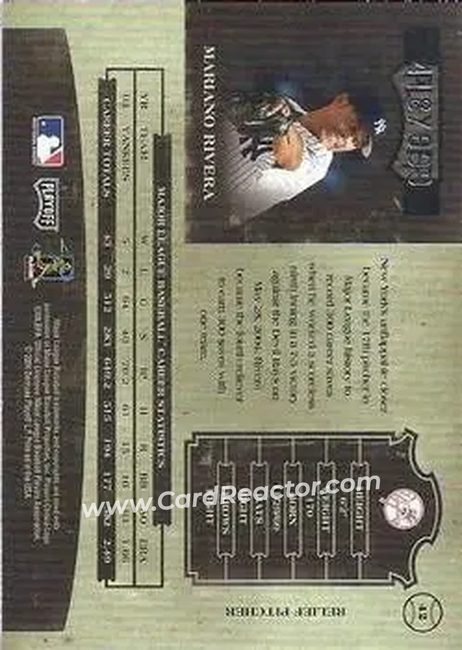 2004 Playoff Prime Cuts II #42 - Mariano Rivera - New York Yankees - Back