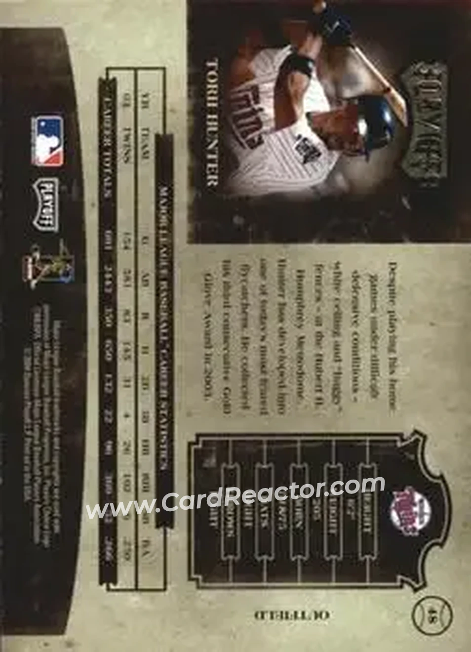 2004 Playoff Prime Cuts II #48 - Torii Hunter - Minnesota Twins - Back