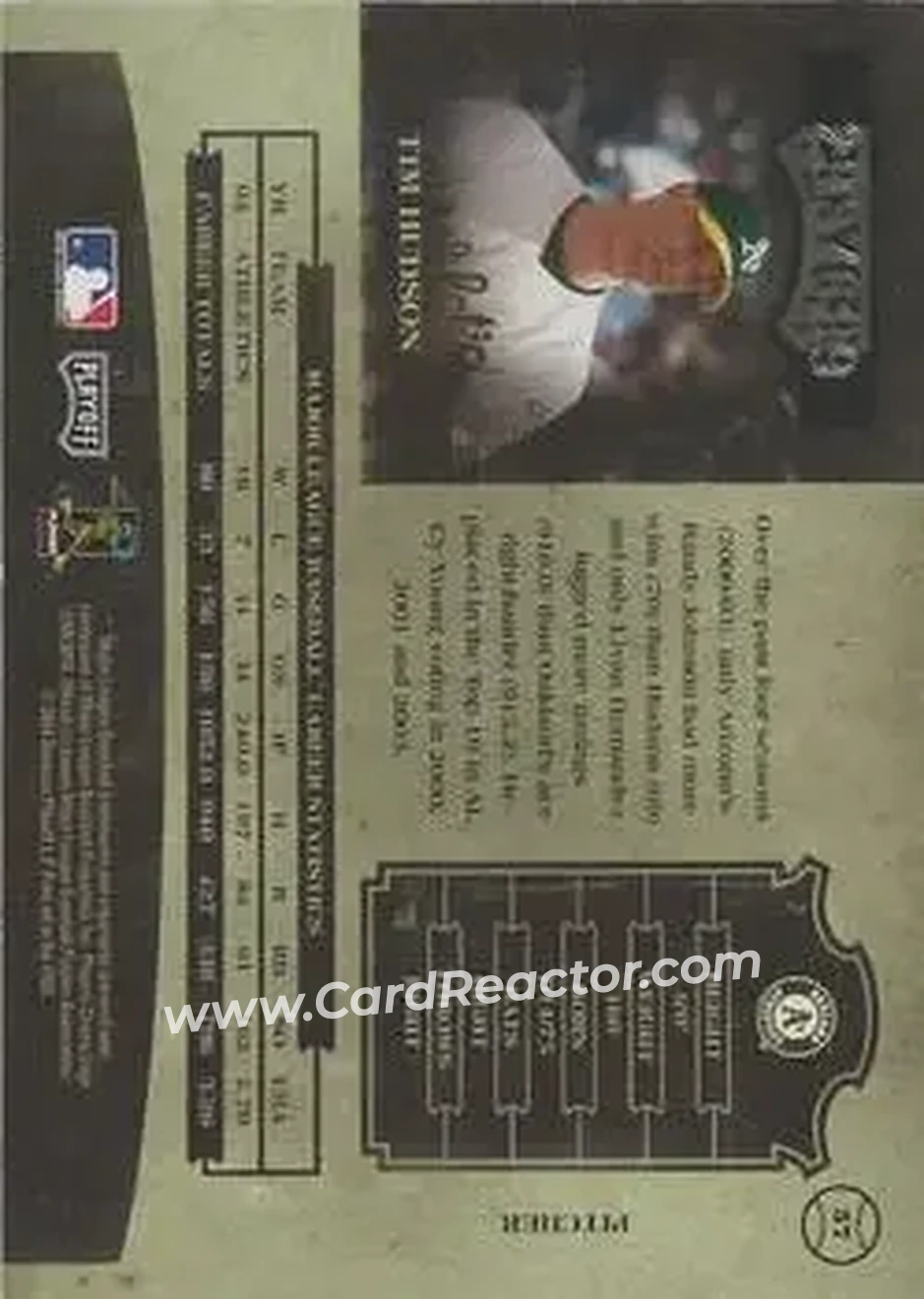 2004 Playoff Prime Cuts II #57 - Tim Hudson - Oakland Athletics - Back