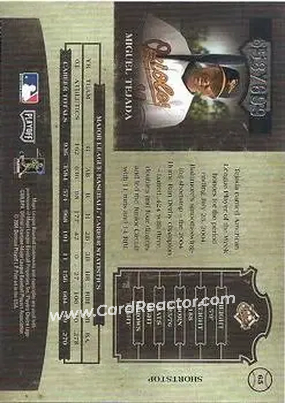 2004 Playoff Prime Cuts II #65 - Miguel Tejada - Baltimore Orioles - Back