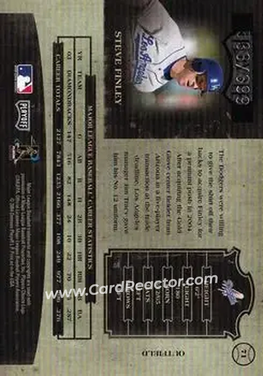 2004 Playoff Prime Cuts II #71 - Steve Finley - Los Angeles Dodgers - Back