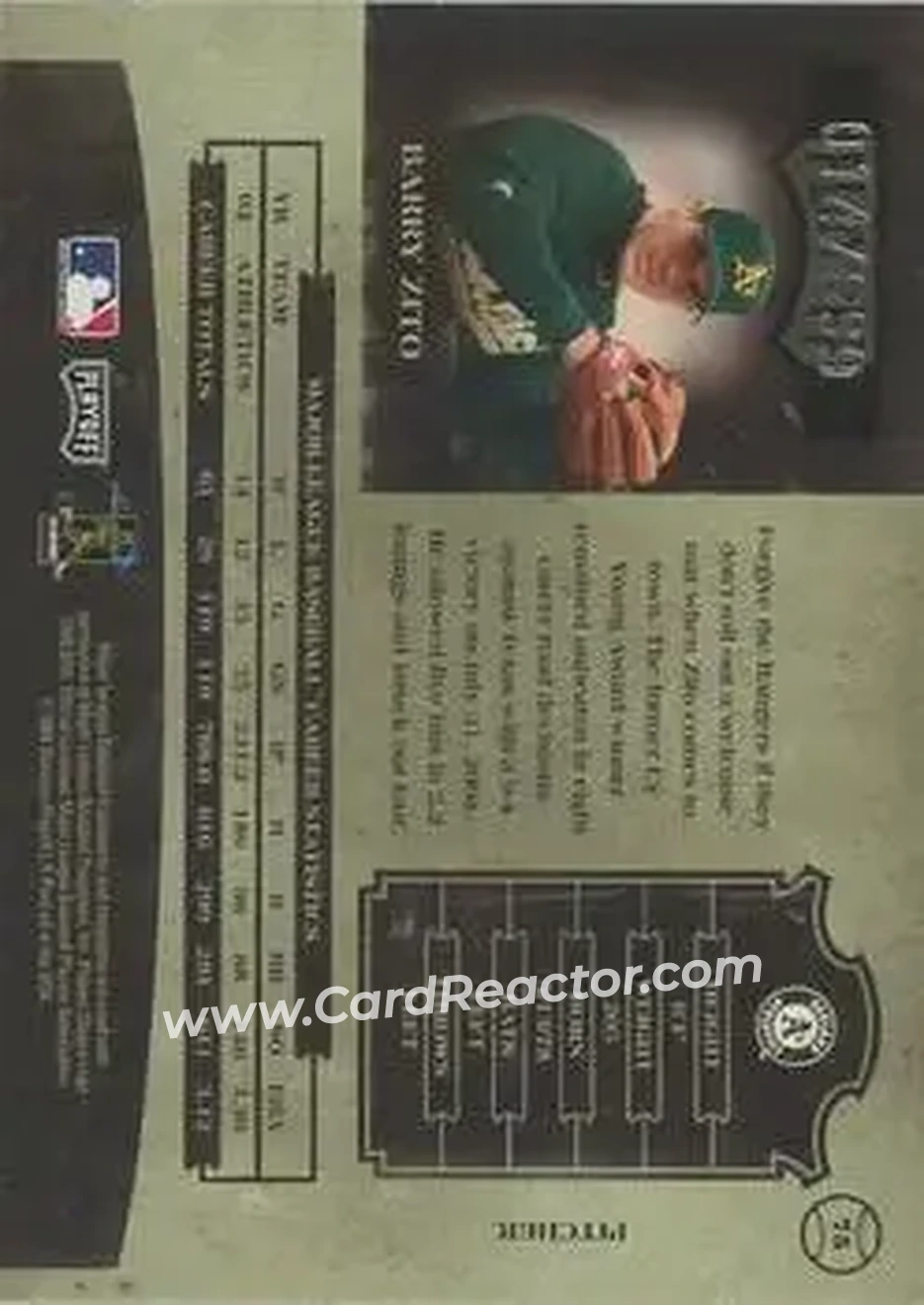 2004 Playoff Prime Cuts II #75 - Barry Zito - Oakland Athletics - Back