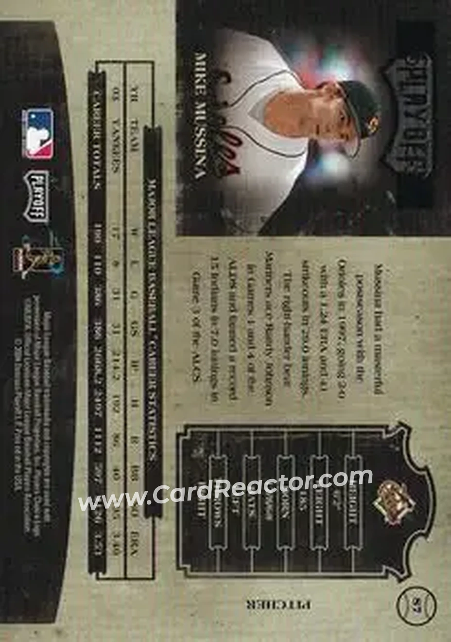 2004 Playoff Prime Cuts II #87 - Mike Mussina - Baltimore Orioles - Back