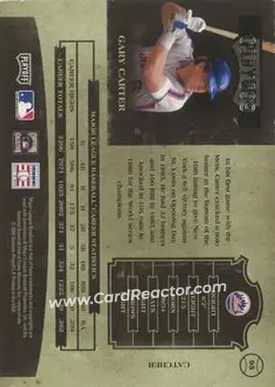 2004 Playoff Prime Cuts II #95 - Gary Carter - New York Mets - Back