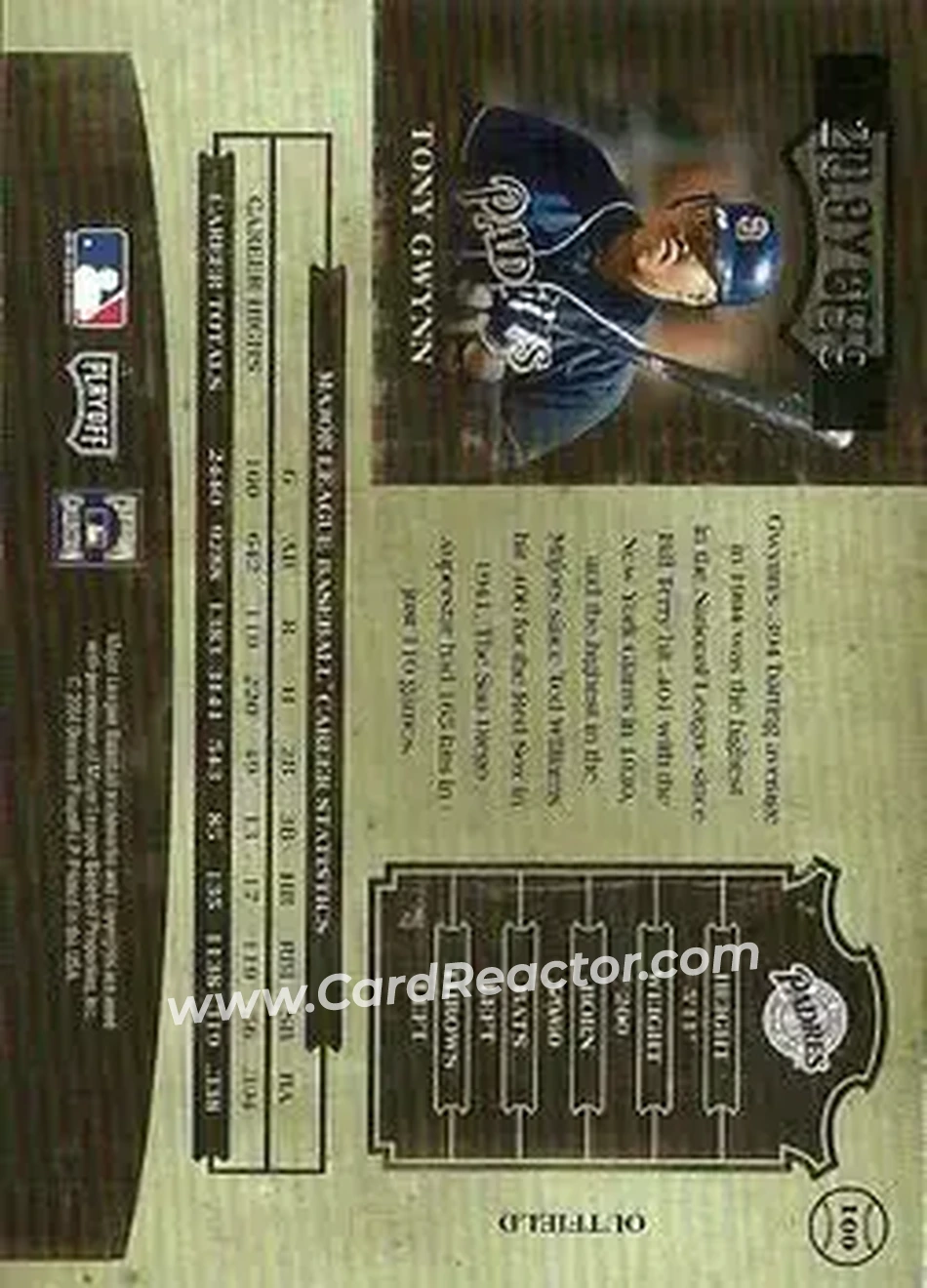 2004 Playoff Prime Cuts II #100 - Tony Gwynn - San Diego Padres - Back
