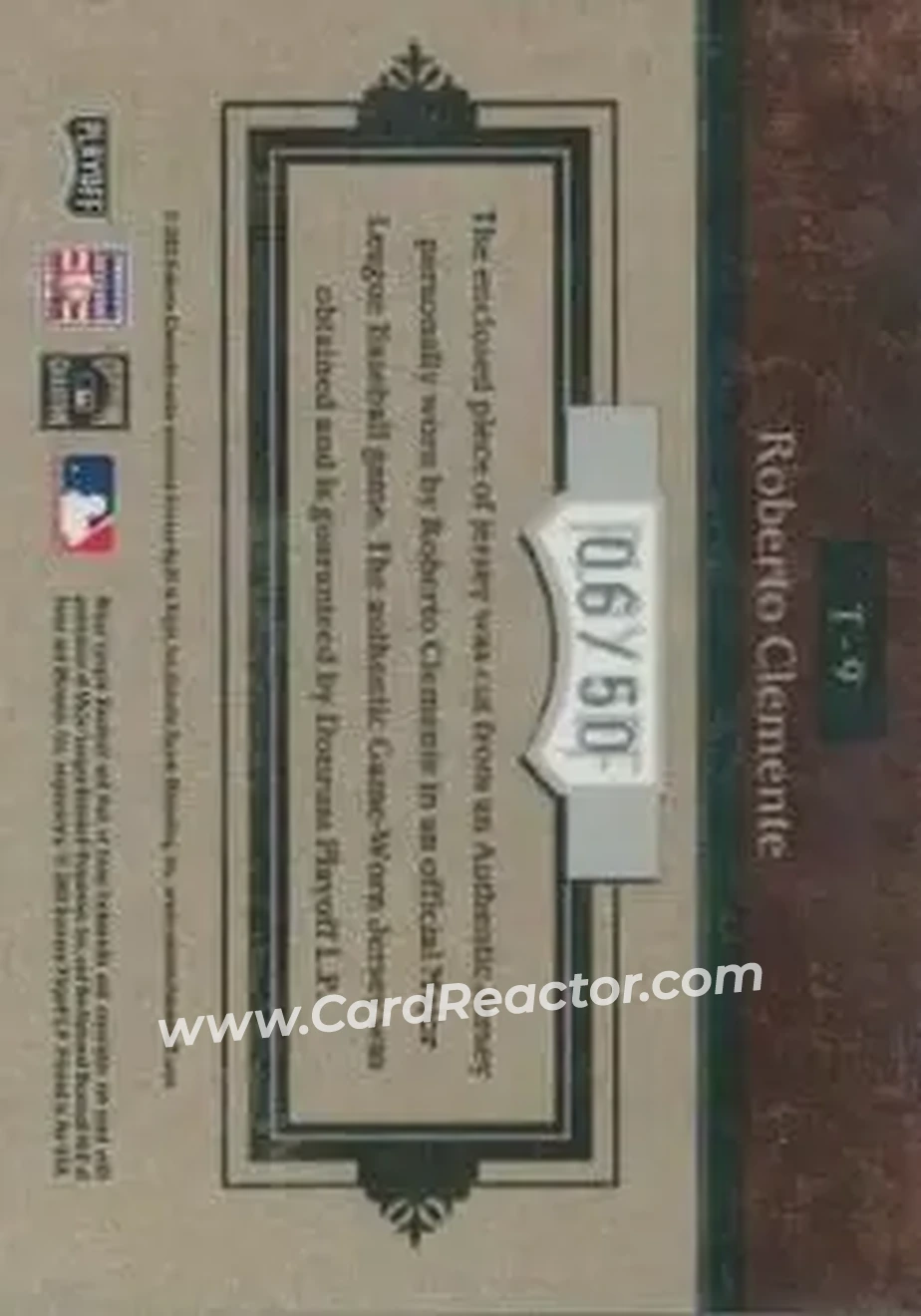 2004 Playoff Prime Cuts - Timeline Material #9 - Bob Clemente - Pittsburgh Pirates - Back