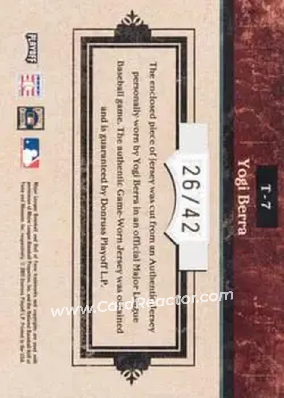 2004 Playoff Prime Cuts - Timeline Material Signature #T-7 - Larry "Yogi" Berra - New York Yankees - Back