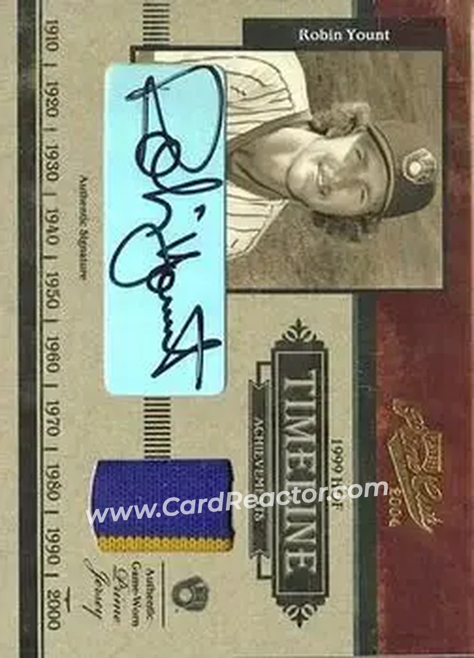 2004 Playoff Prime Cuts - Timeline Material Signature Prime #T-21 - Robin Yount - Milwaukee Brewers - Front 2004 Playoff Prime Cuts - Timeline Material Signature Prime #T-21 - Robin Yount - Milwaukee Brewers - Front