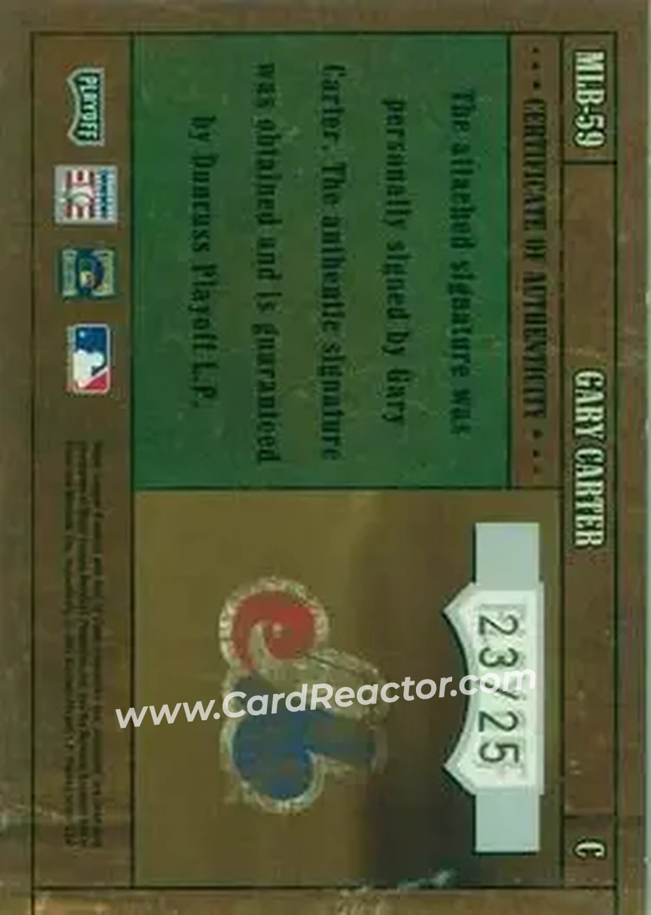 2004 Playoff Prime Cuts - MLB Icons Signature #MLB-59 - Gary Carter - Montreal Expos - Back
