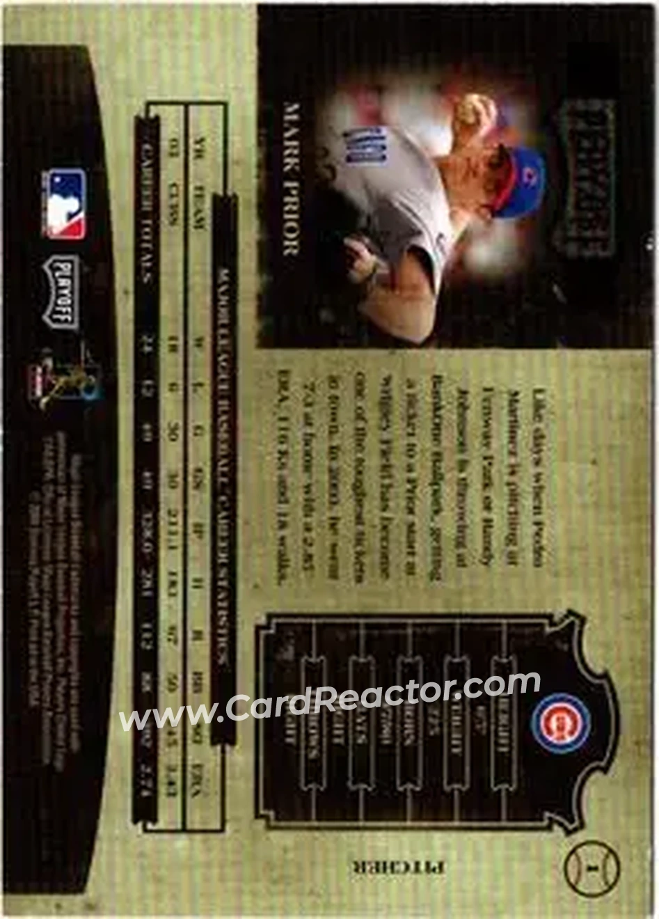 2004 Playoff Prime Cuts II - Century Gold #1 - Mark Prior - Chicago Cubs - Back