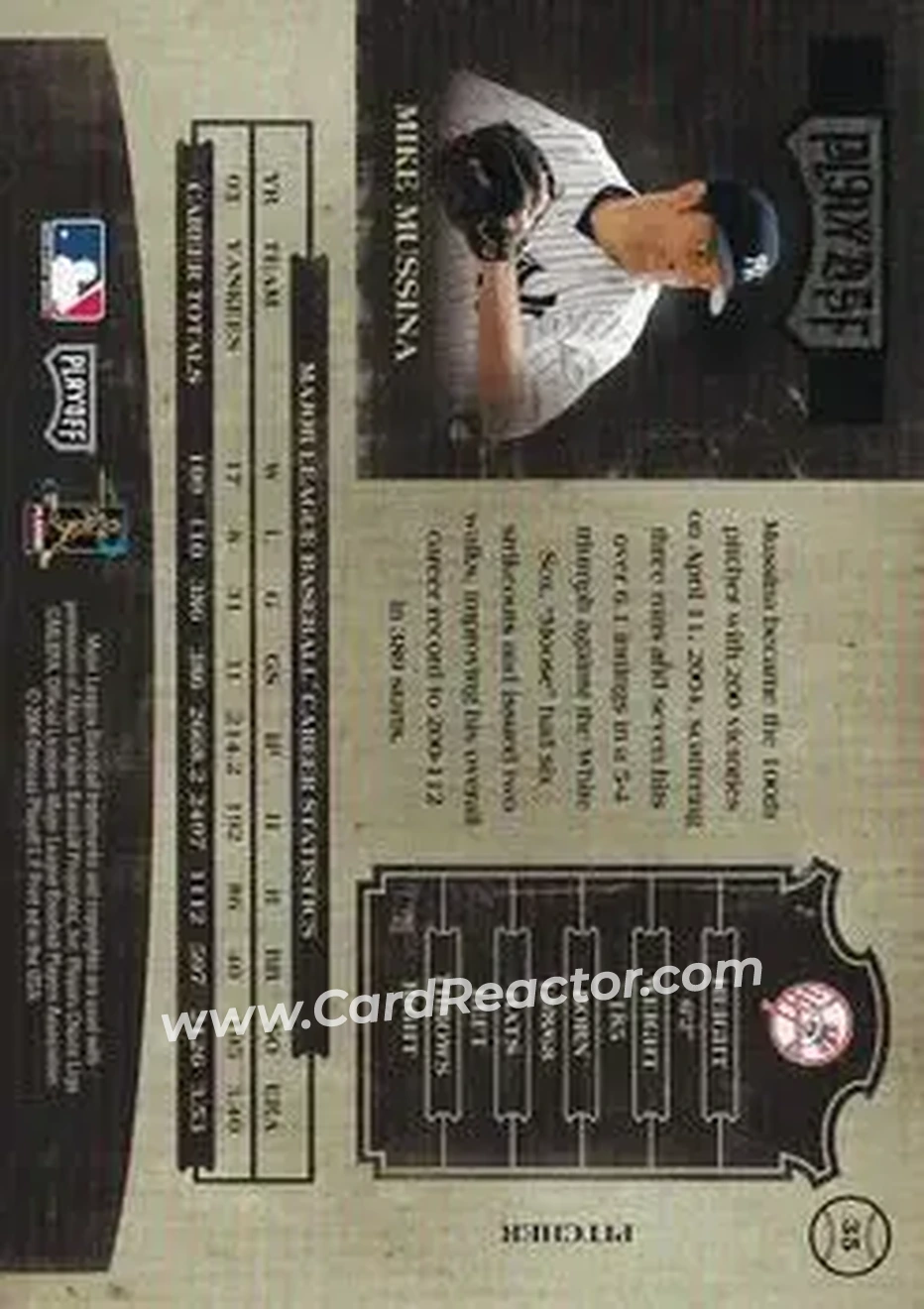 2004 Playoff Prime Cuts II - Century Gold #35 - Mike Mussina - New York Yankees - Back