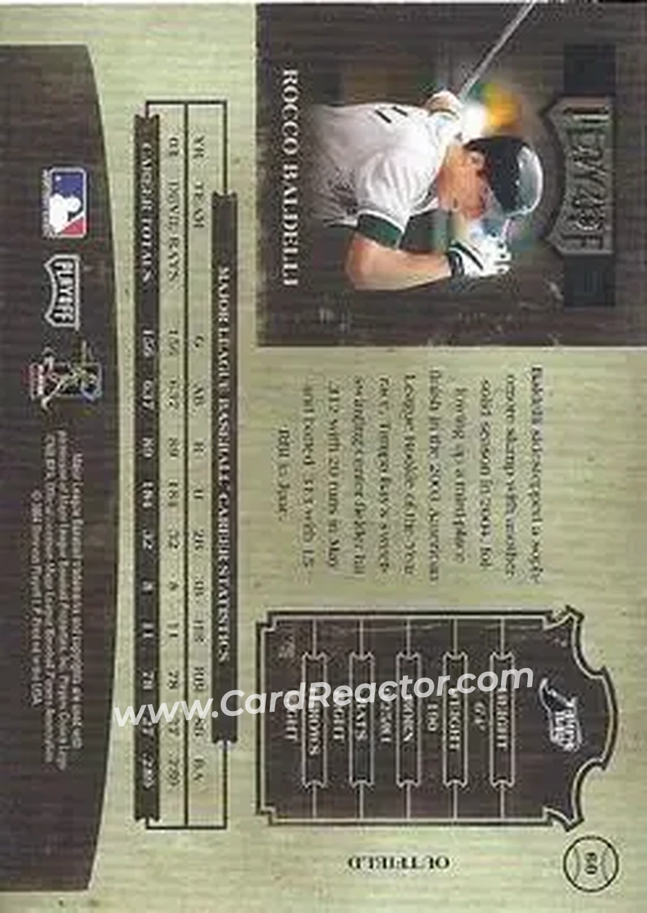 2004 Playoff Prime Cuts II - Century Gold #60 - Rocco Baldelli - Tampa Bay Devil Rays - Back
