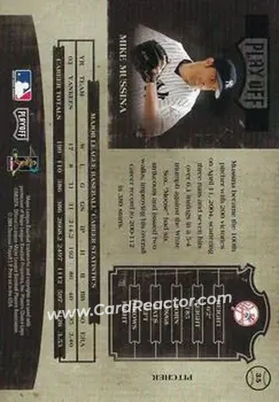 2004 Playoff Prime Cuts II - Century Platinum #35 - Mike Mussina - New York Yankees - Back 2004 Playoff Prime Cuts II - Century Platinum #35 - Mike Mussina - New York Yankees - Back